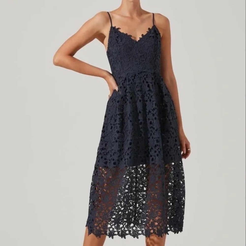 Astr Navy Lace Midi Dress